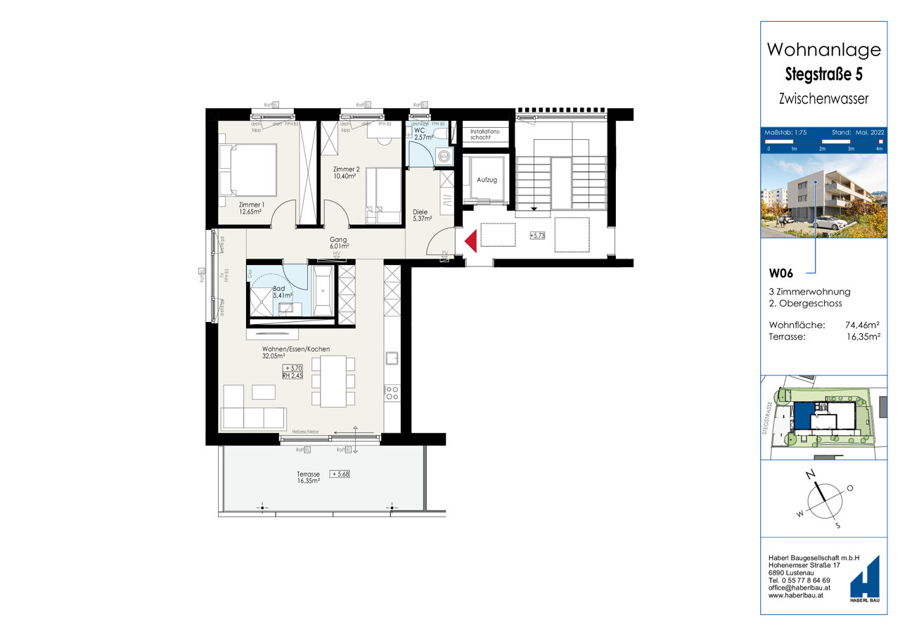 Wohnung zum Kauf 515.000 € 3 Zimmer 74,5 m²<br/>Wohnfläche 2.<br/>Geschoss Stegstraße 5 Zwischenwasser / Muntlix 6832