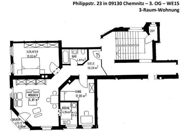 Wohnung zum Kauf 85.000 € 3 Zimmer 78,7 m²<br/>Wohnfläche 3.<br/>Geschoss ab sofort<br/>Verfügbarkeit Sonnenberg Chemnitz 09130