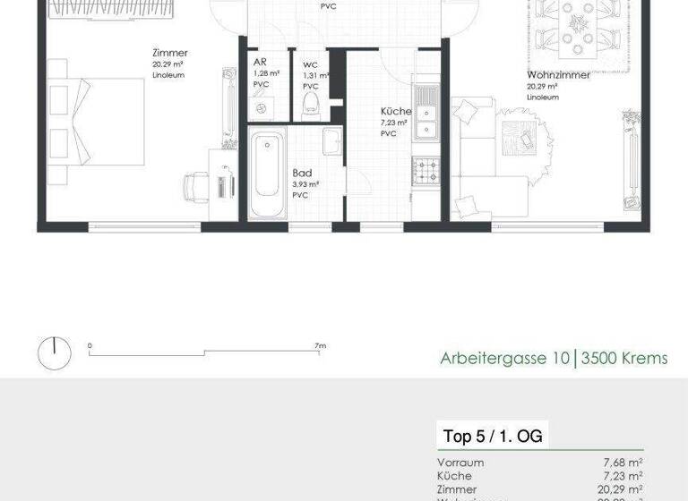 Wohnung zur Miete 274 € 2 Zimmer 62,2 m² 1. Geschoss Arbeitergasse 10 Krems an der Donau 3500