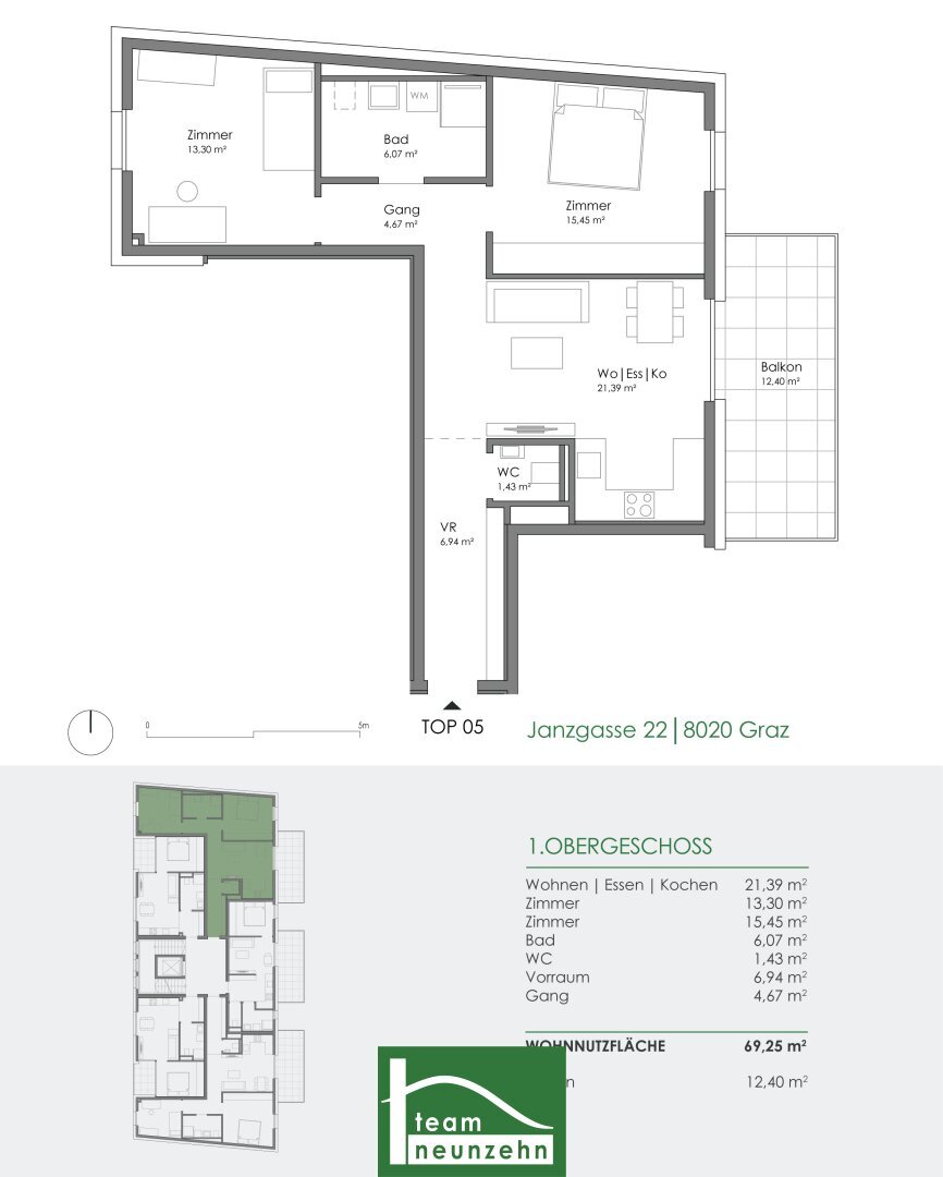 Wohnung zum Kauf provisionsfrei 349.000 € 3 Zimmer 69,2 m²<br/>Wohnfläche 1.<br/>Geschoss Janzgasse 22 Eggenberg Graz 8020