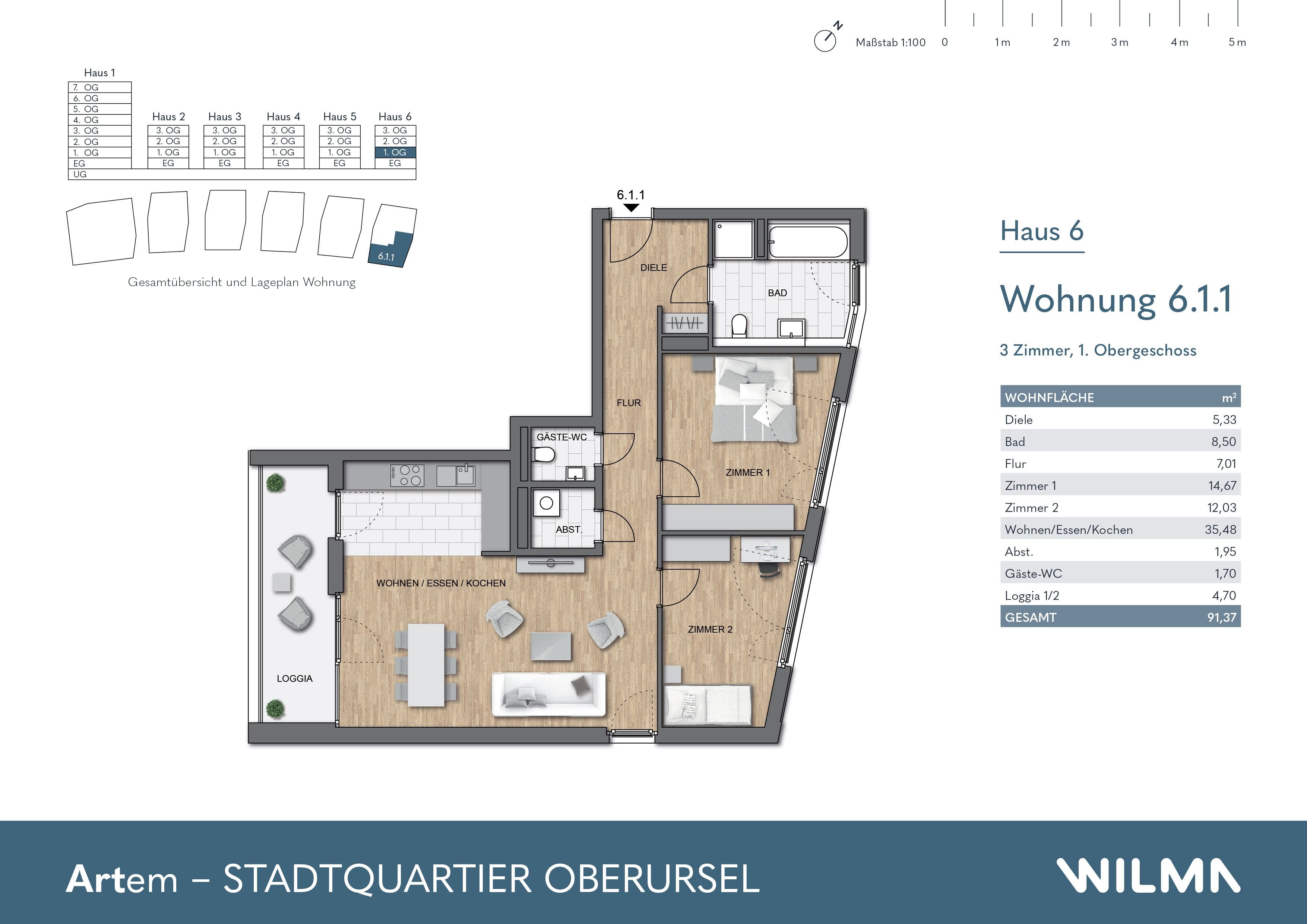 Wohnung zum Kauf provisionsfrei 584.910 € 3 Zimmer 91,4 m²<br/>Wohnfläche Nassauer Straße 1 Kernstadt Oberursel 61440