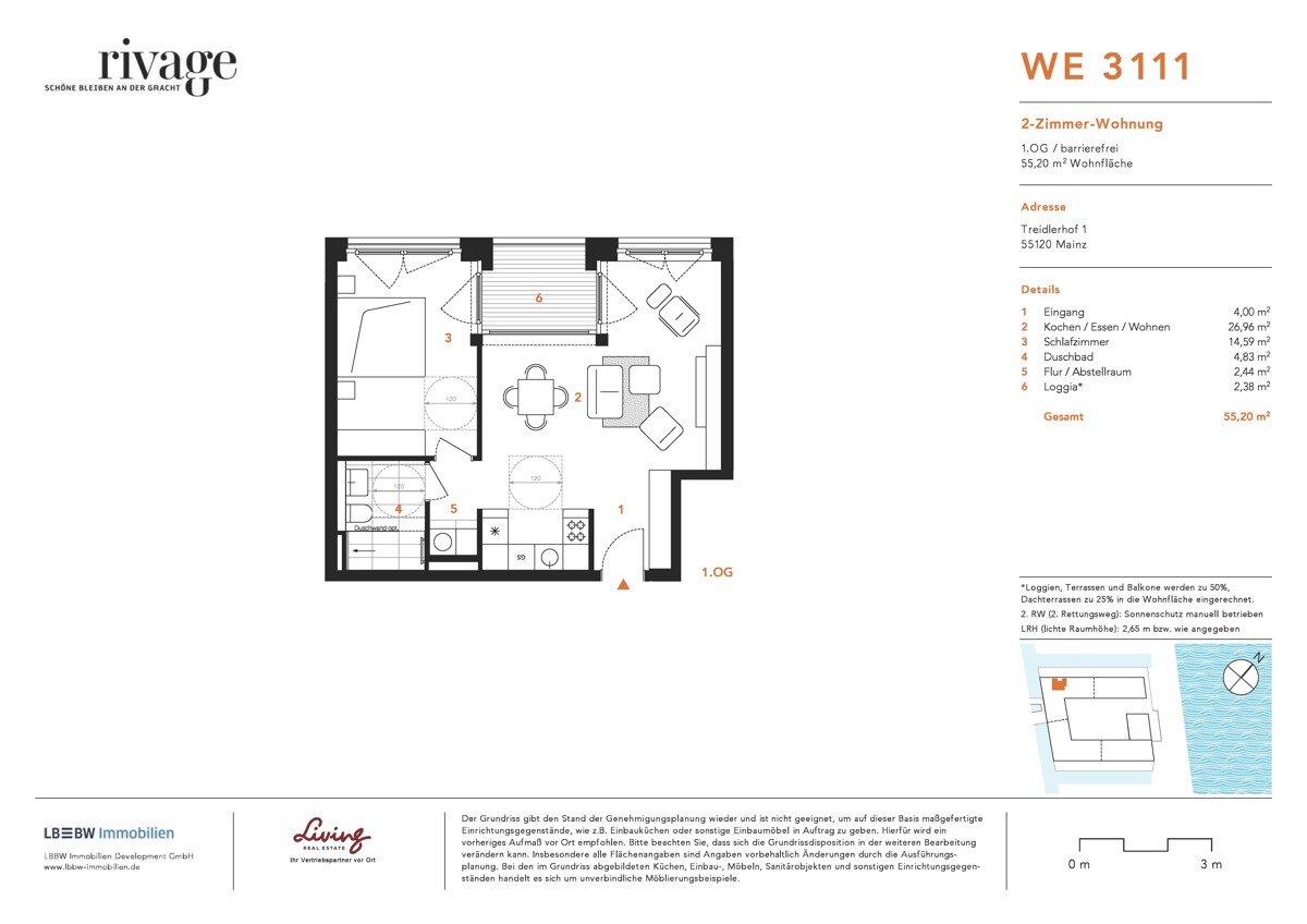 Wohnung zum Kauf 439.000 € 2 Zimmer 55,2 m²<br/>Wohnfläche 1.<br/>Geschoss Altstadt Mainz 55120