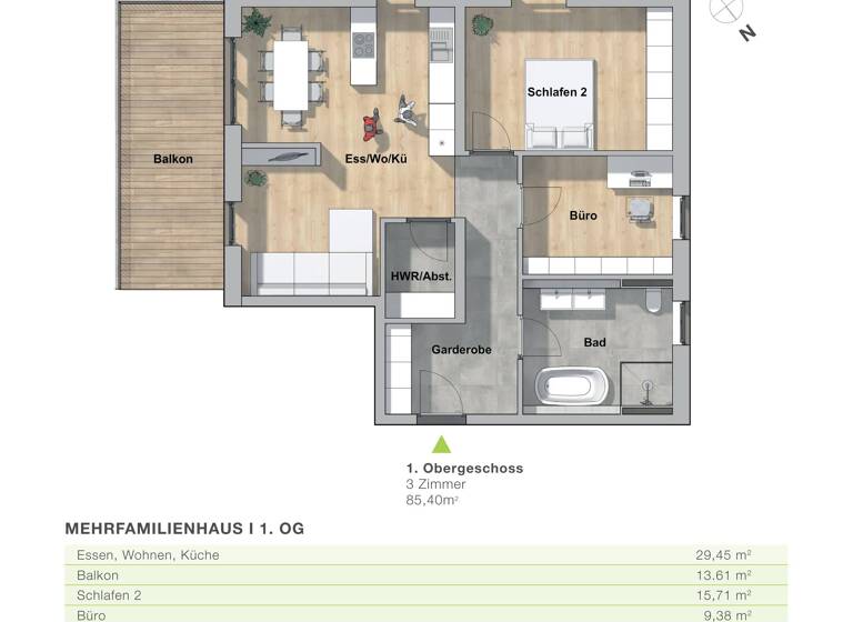 Wohnung zum Kauf provisionsfrei 534.500 € 3 Zimmer 85,6 m²<br/>Wohnfläche 1.<br/>Geschoss Schwabach Schwabach 91126