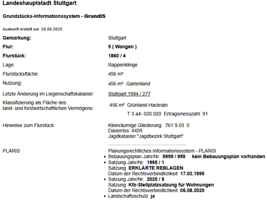 Land-/Forstwirtschaft zum Kauf 14.000 € 456 m² Grundstück Wangen Stuttgart 70327