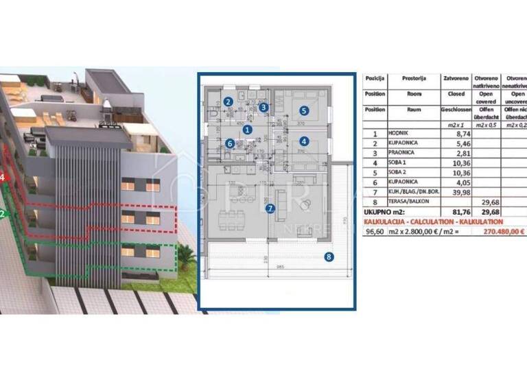 Wohnung zum Kauf 270.480 € 3 Zimmer 96 m² 1. Geschoss Sukosan Sukosan