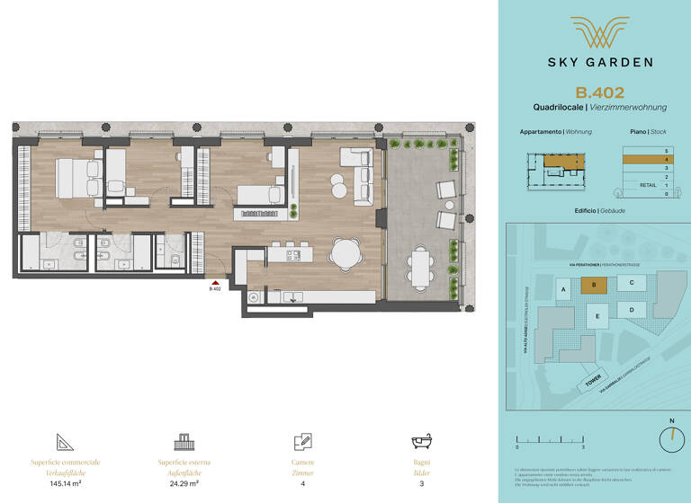 Wohnung zum Kauf 4 Zimmer 95 m² 4. Geschoss Bahnhofsallee 5 Bozen 39100