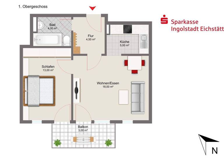 Wohnung zum Kauf 225.000 € 2 Zimmer 47 m² 1. Geschoss Ingolstadt 85055