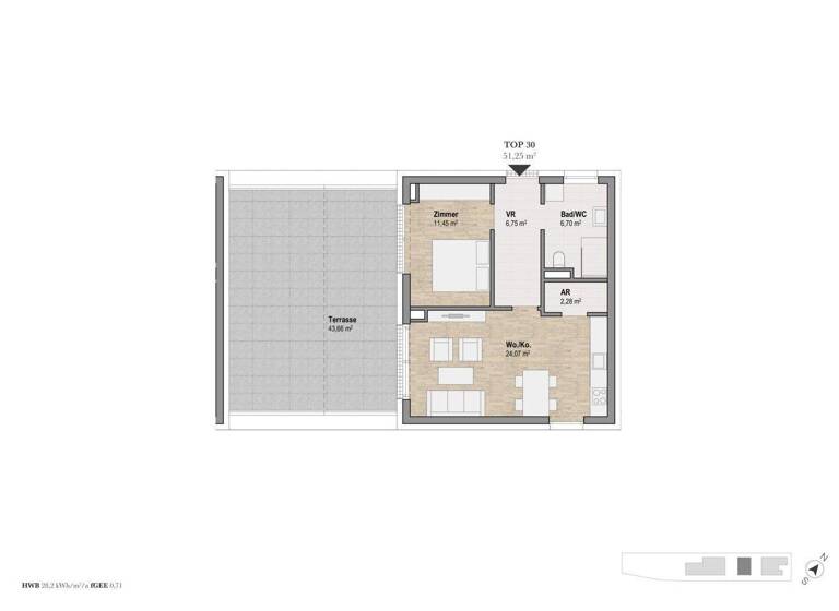 Wohnung zum Kauf 455.364 € 2 Zimmer 51,3 m² 4. Geschoss Lindweg Geidorf Graz 8010
