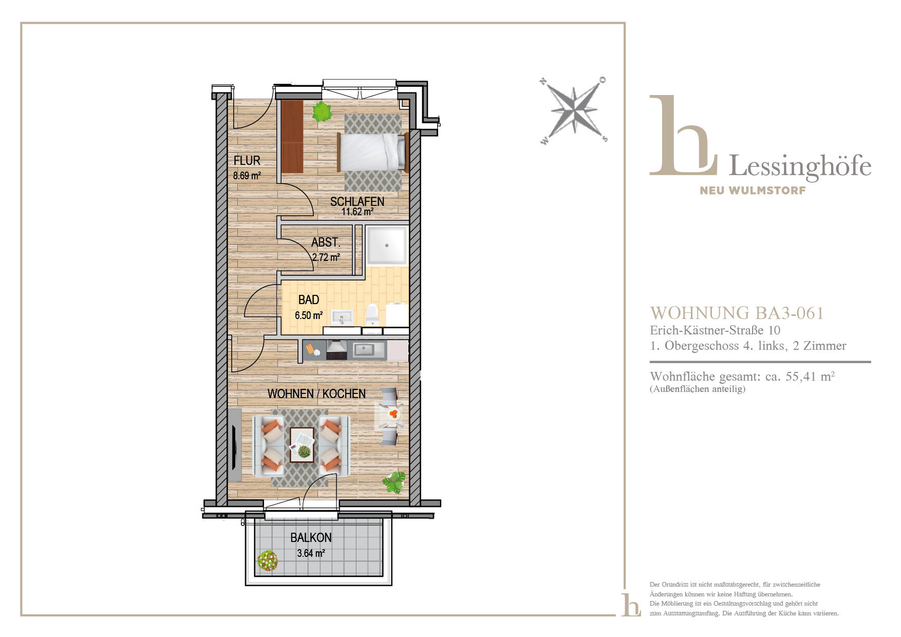 Wohnung zur Miete 735 € 2 Zimmer 55,4 m²<br/>Wohnfläche 1.<br/>Geschoss Erich-Kästner-Straße 10 Neu Wulmstorf Neu Wulmstorf 21629