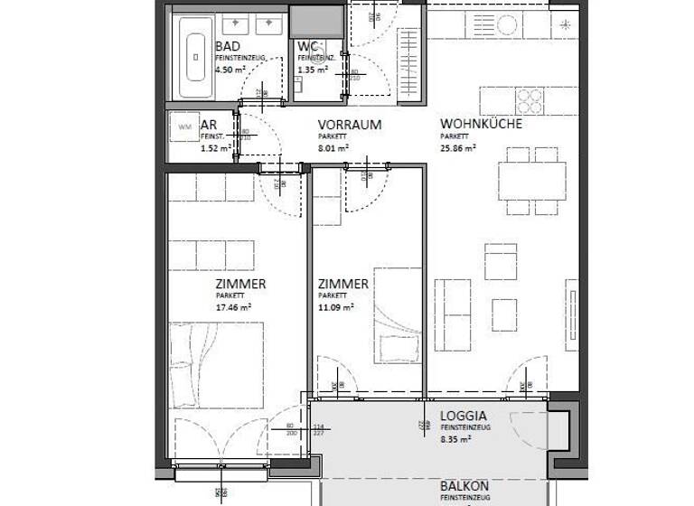 Wohnung zum Kauf 498.000 € 3 Zimmer 78,1 m² 7. Geschoss Josef-Deutsch-Strasse 5 Wien 1100