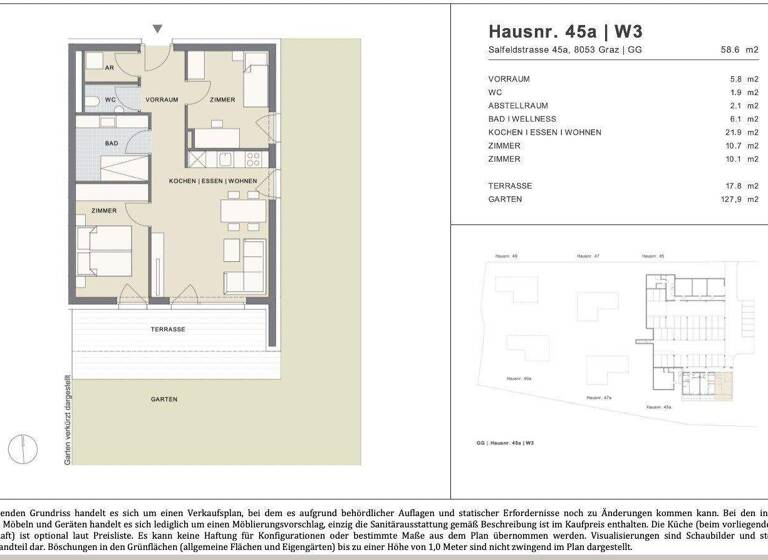 Wohnung zum Kauf - Erstbezug 355.000 € 3 Zimmer 58,6 m² EG frei ab sofort Salfeldstraße 45a Straßgang Graz,16.Bez.:Straßgang 8054