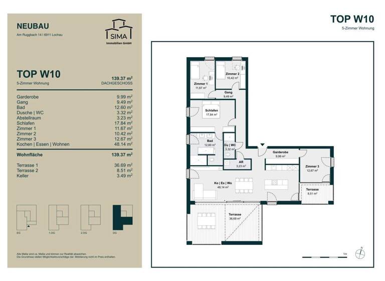 Wohnung zum Kauf - Erstbezug 1.254.000 € 5 Zimmer 139,4 m² 3. Geschoss Am Ruggbach Lochau 6911