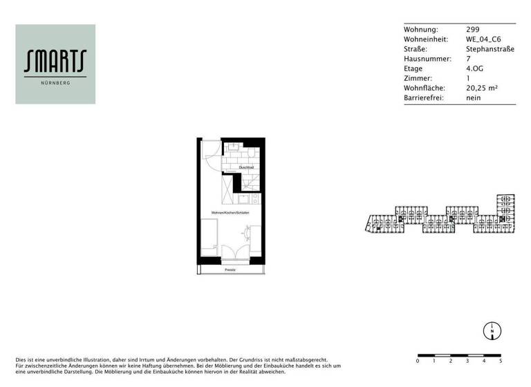 Studio zur Miete 510 € 1 Zimmer 20,3 m² 4. Geschoss frei ab 16.04.2026 Stephanstraße 7 St Peter Nürnberg 90478