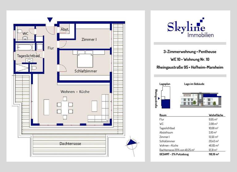 Penthouse zum Kauf provisionsfrei 729.000 € 3 Zimmer 118,2 m² EG Rheingaustr. 95 Hofheim 65719