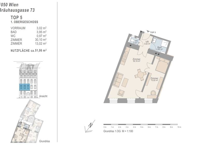 Wohnung zum Kauf 219.000 € 2 Zimmer 47,1 m² 1. Geschoss Bräuhausgasse 73 Wien 1050
