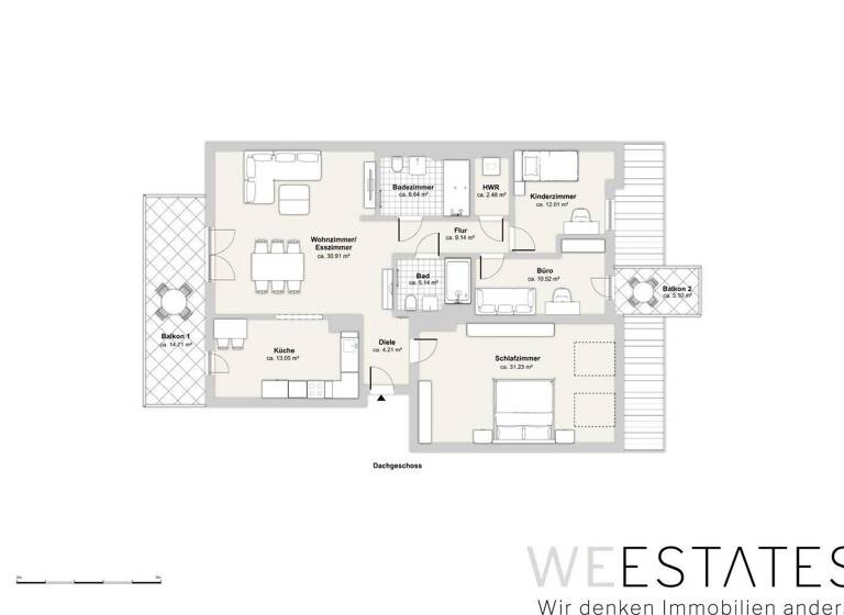 Penthouse zur Miete - Erstbezug 2.250 € 4 Zimmer 135,6 m² 4. Geschoss Eller Düsseldorf 40229