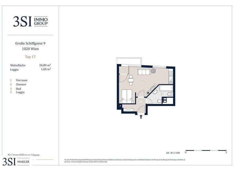 Studio zum Kauf - Erstbezug 305.000 € 1 Zimmer 29,4 m² 5. Geschoss Große Schiffgasse 9 Wien 1020