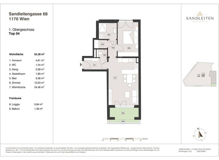 Wohnung zum Kauf - Erstbezug 439.000 € 2 Zimmer 52,4 m² 1. Geschoss Wien,Hernals 1170