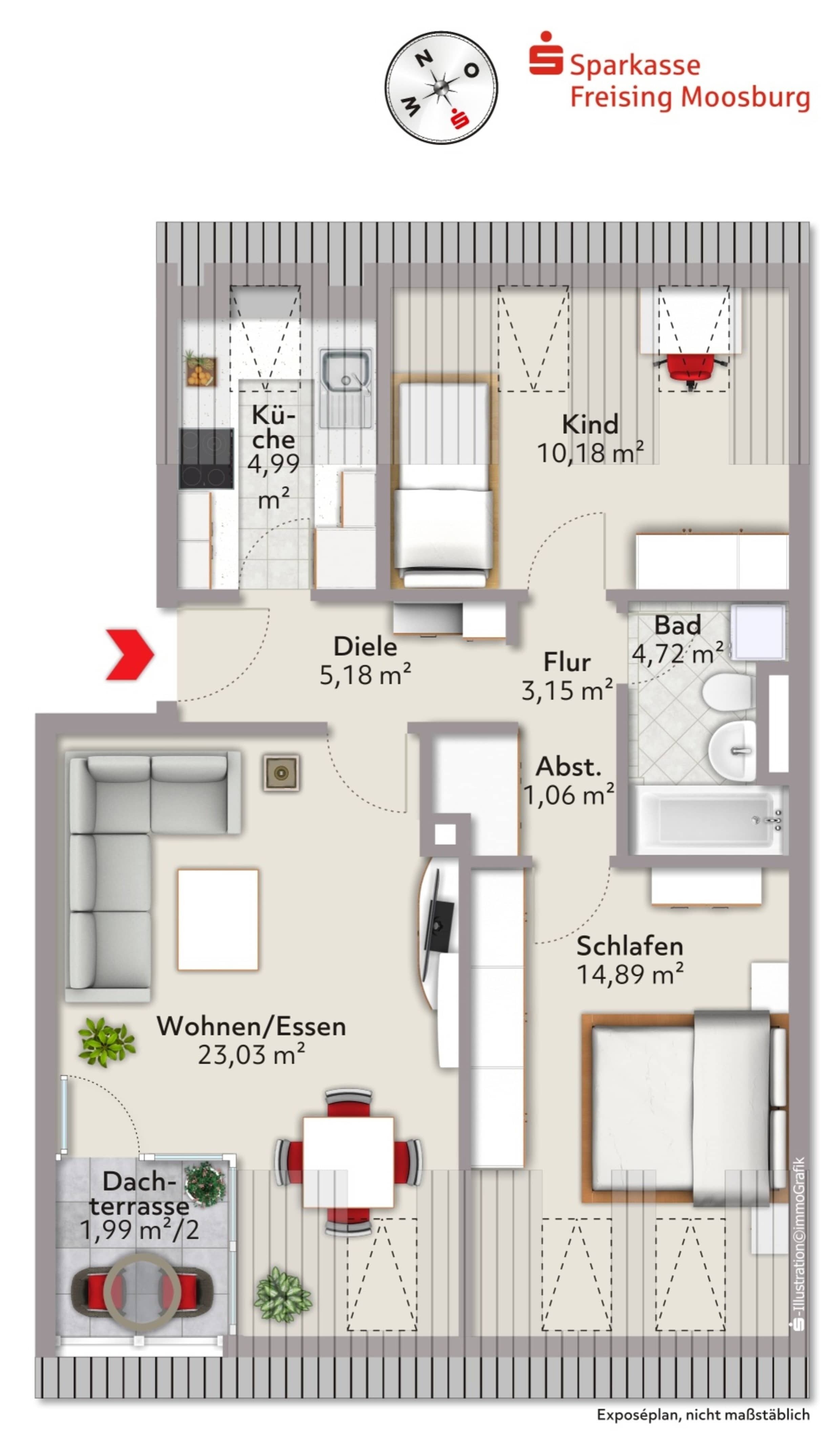 Wohnung zum Kauf 395.000 € 3 Zimmer 69,2 m²<br/>Wohnfläche 3.<br/>Geschoss Freising Freising 85356