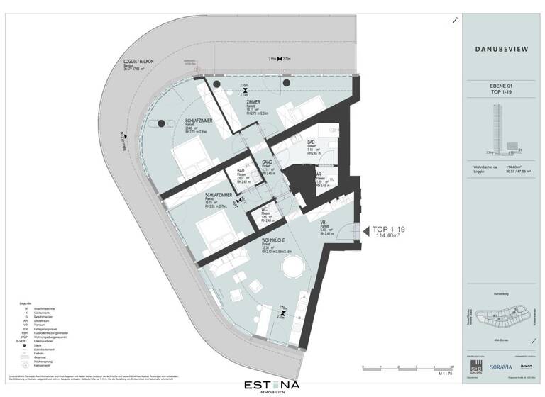 Wohnung zur Miete 2.834 € 4 Zimmer 114,4 m² 1. Geschoss Wagramer Straße Wien 1220