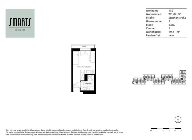 Studio zur Miete 500 € 1 Zimmer 19,4 m² 2. Geschoss frei ab 16.04.2026 Stephanstraße 7 St Peter Nürnberg 90478