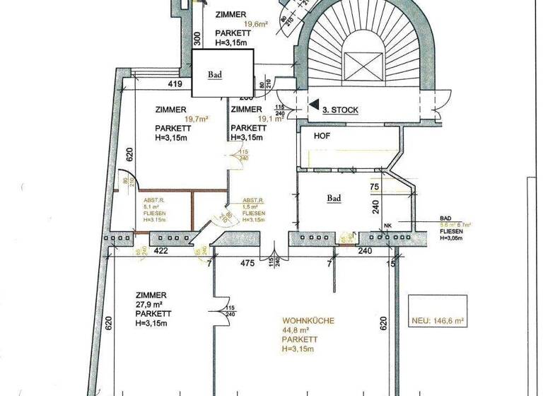 Wohnung zur Miete 3.071 € 4 Zimmer 146,6 m² 3. Geschoss Wien 1010