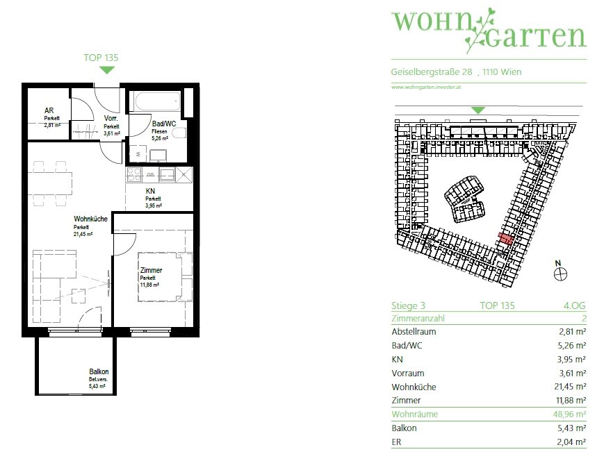 Wohnung zur Miete 673 € 2 Zimmer 49 m²<br/>Wohnfläche Wien 1110