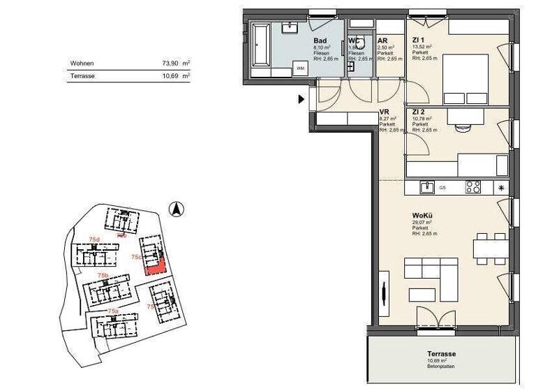 Wohnung zum Kauf provisionsfrei 355.140 € 3 Zimmer 73,9 m² 1. Geschoss Krems an der Donau 3500
