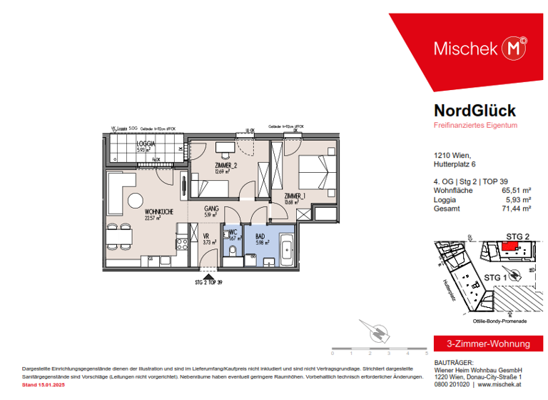 Wohnung zum Kauf provisionsfrei 369.000 € 3 Zimmer 65,5 m² 4. Geschoss Wien 1210