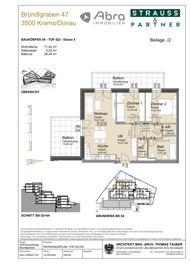 Wohnung zum Kauf 463.500 € 3 Zimmer 71,5 m²<br/>Wohnfläche 4.<br/>Geschoss 01.02.2025<br/>Verfügbarkeit Bründlgraben 47A Krems an der Donau Krems an der Donau 3500