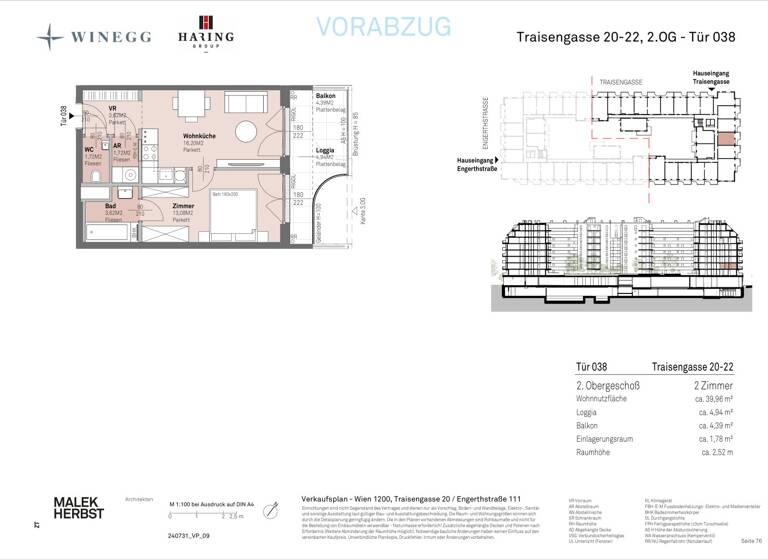 Wohnung zum Kauf - Erstbezug 270.400 € 2 Zimmer 40 m² 2. Geschoss Traisengasse 20-22 Wien 1200