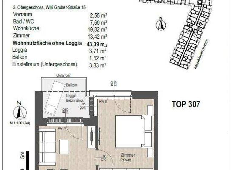Wohnung zur Miete 608 € 2 Zimmer 43,4 m² 3. Geschoss Rennbahnstraße 2 St. Pölten 3100