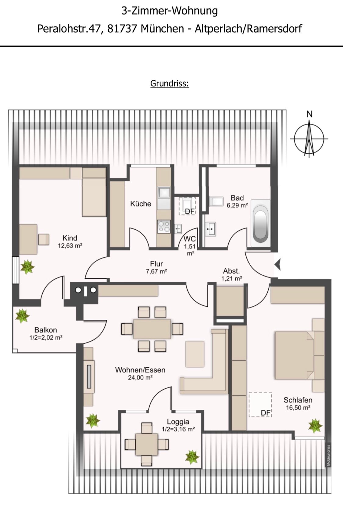 Wohnung zur Miete 1.800 € 3 Zimmer 80 m²<br/>Wohnfläche 2.<br/>Geschoss Peralohstr.47 Altperlach München 81737