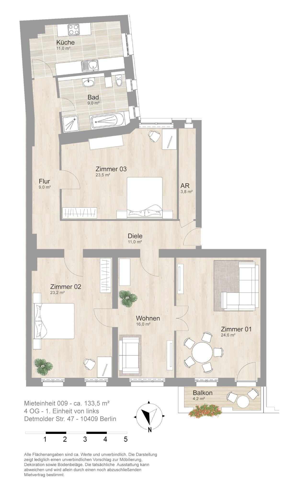 Wohnung zur Miete 1.896 € 4 Zimmer 133,5 m²<br/>Wohnfläche 4.<br/>Geschoss Detmolder Str. 47 Wilmersdorf Berlin 10713