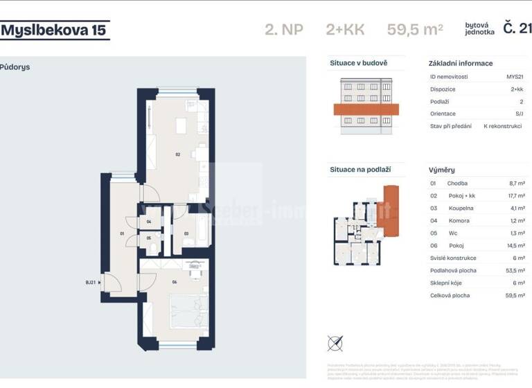 Wohnung zum Kauf 309.080 € 2 Zimmer 53 m² 1. Geschoss Prag 16900