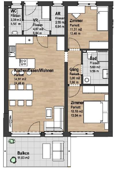 Wohnung zum Kauf 356.820 € 3 Zimmer 76 m²<br/>Wohnfläche 1.<br/>Geschoss Seiersberg 8054