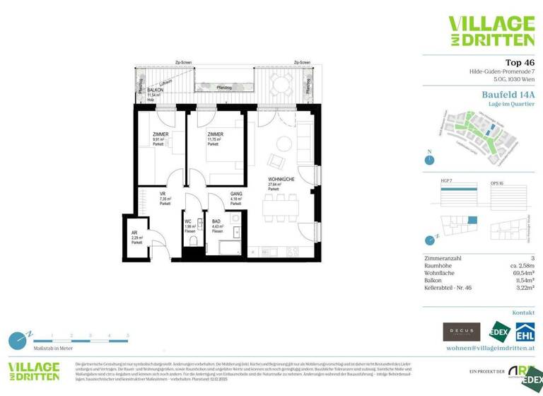 Wohnung zum Kauf - Erstbezug 605.000 € 3 Zimmer 69,5 m² 5. Geschoss Wien 1030