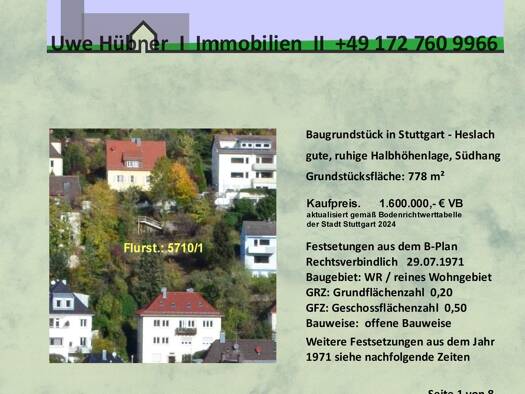 Grundstück zum Kauf 1.390.000 € 778 m² Grundstück Süd Stuttgart 70199