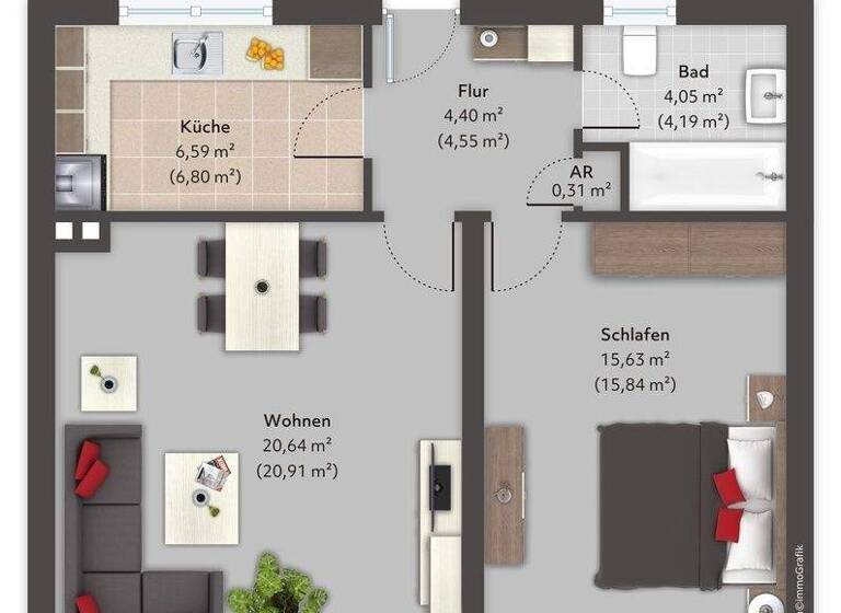 Wohnung zur Miete 630 € 2 Zimmer 52,9 m² EG frei ab sofort Boockholtzstraße 3 Wedel 22880