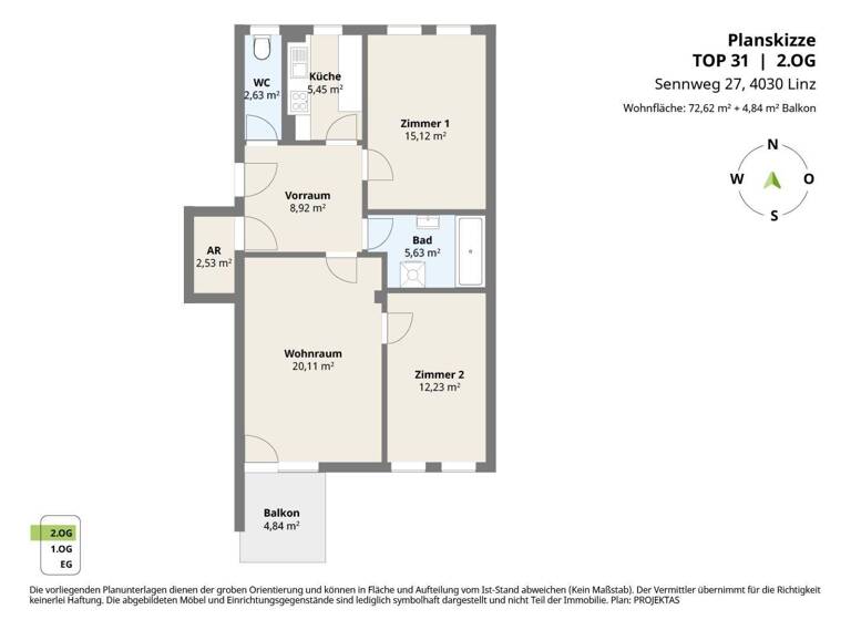 Wohnung zum Kauf 229.000 € 3 Zimmer 72,6 m² 2. Geschoss Sennweg 27 Ebelsberg Linz 4030