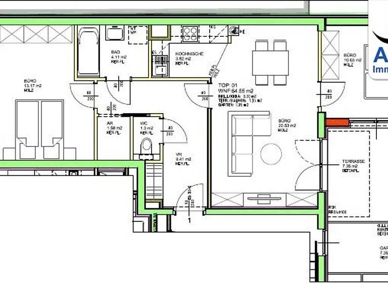 Büro zum Kauf 252.000 € 3 Zimmer 64,6 m² Bürofläche Flachgasse Wien 1150
