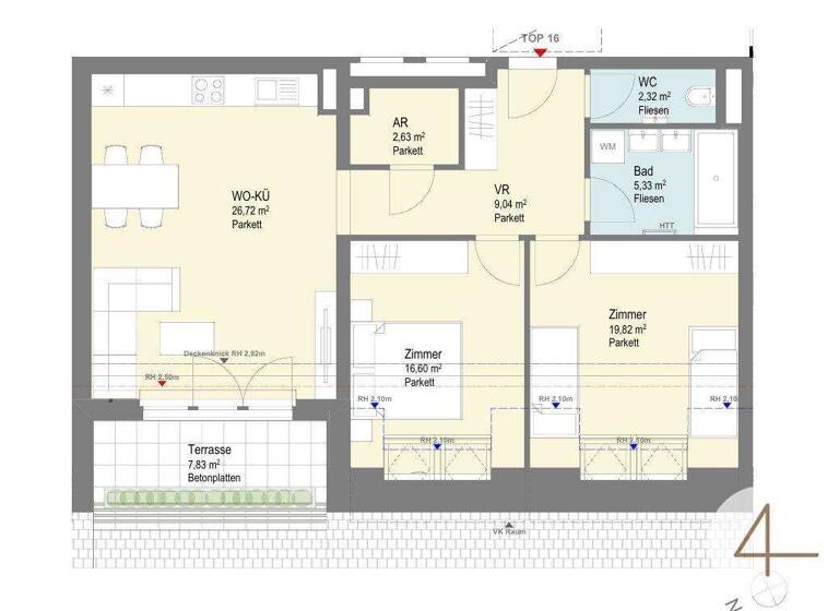 Wohnung zum Kauf 347.100 € 82,9 m² 2. Geschoss Kirchberg am Wagram 3470
