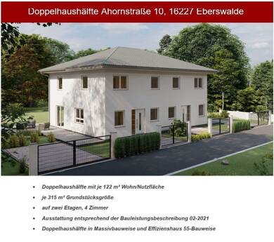 Doppelhaushälfte zum Kauf 390.000 € 4 Zimmer 122 m² 312 m² Grundstück Ahornstraße 10 Finow Eberswalde 16225