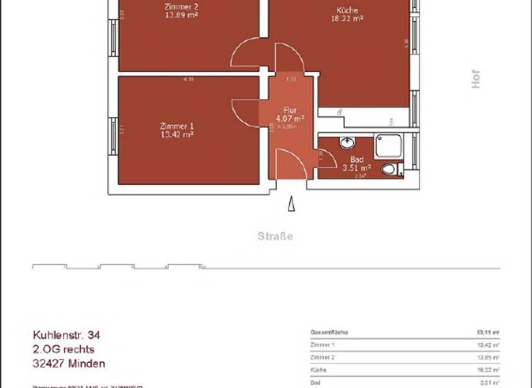 Wohnung zur Miete 699 € 2 Zimmer 53 m² frei ab sofort Kuhlenstr. 34 Innenstadt Minden 32427