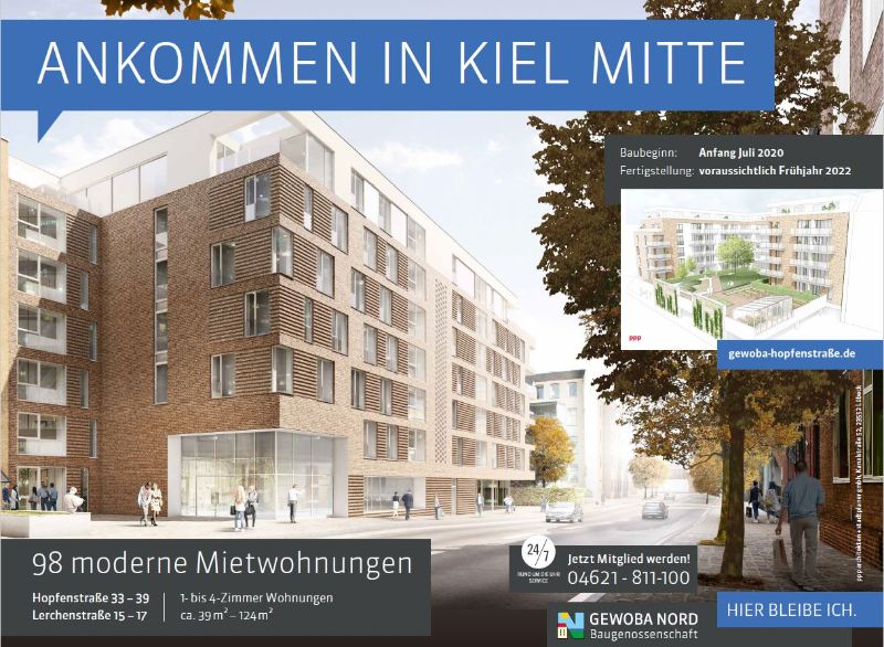 Wohnung zur Miete 1.225 € 3 Zimmer 89 m²<br/>Wohnfläche 6.<br/>Geschoss 01.03.2025<br/>Verfügbarkeit Hopfenstraße 35 Vorstadt Kiel 24103