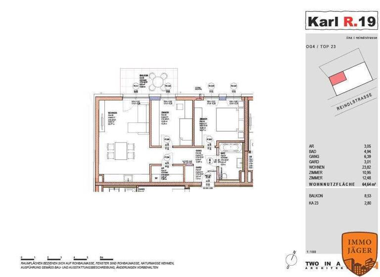 Wohnung zum Kauf - Erstbezug 488.000 € 3 Zimmer 64,6 m² 4. Geschoss frei ab 01.12.2026 Reindlstraße 19 Urfahr Linz 4040