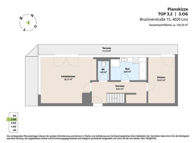 Penthouse zum Kauf 548.000 € 3,5 Zimmer 105,3 m² Brucknerstrasse 15 Waldegg Linz 4020