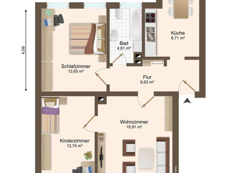 Wohnung zum Kauf 90.000 € 3 Zimmer 65,3 m² EG Delitzsch 04509