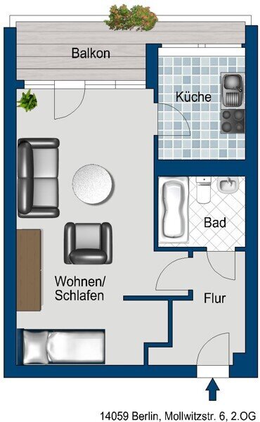 Wohnung zur Miete 433 € 1 Zimmer 41,4 m²<br/>Wohnfläche 2.<br/>Geschoss 29.01.2025<br/>Verfügbarkeit Mollwitzstr. 6 Charlottenburg Berlin 14059