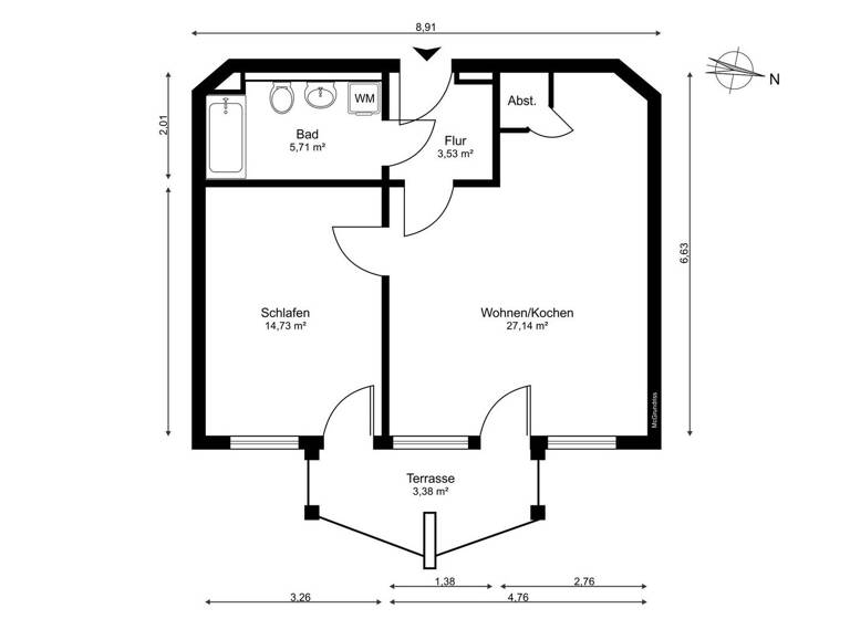 Wohnung zum Kauf provisionsfrei 149.900 € 2 Zimmer 54 m² EG Friedrichsthal Schwerin 19057